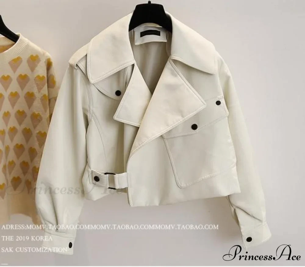 Turndown Collar PU Motorcycle Loose Streetwear Coat - Image 4