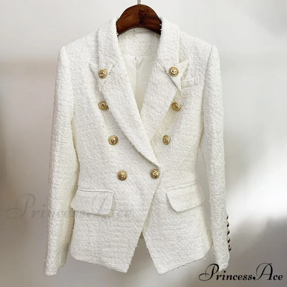 Double Breasted Lion Buttons Slim Blazer