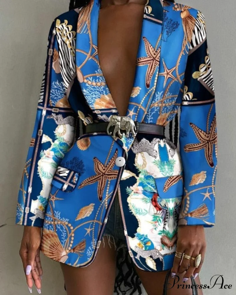 Shawl Lapel Long Sleeve Abstract Blazer - Image 2