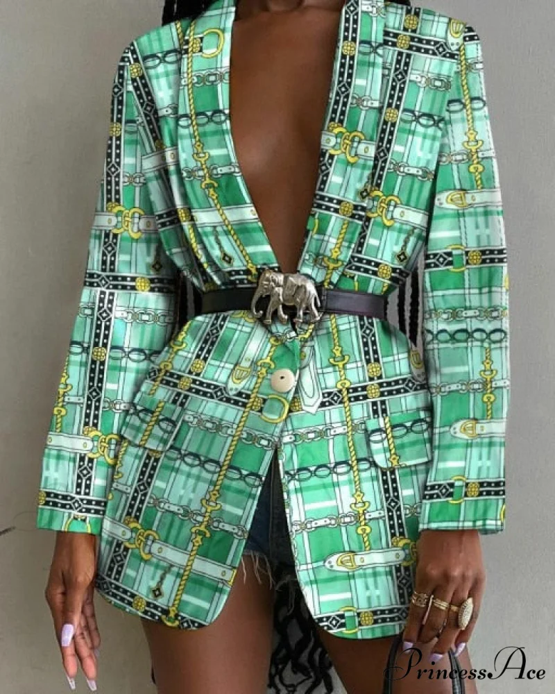 Shawl Lapel Long Sleeve Abstract Blazer - Image 5