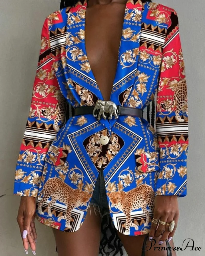 Shawl Lapel Long Sleeve Abstract Blazer - Image 7