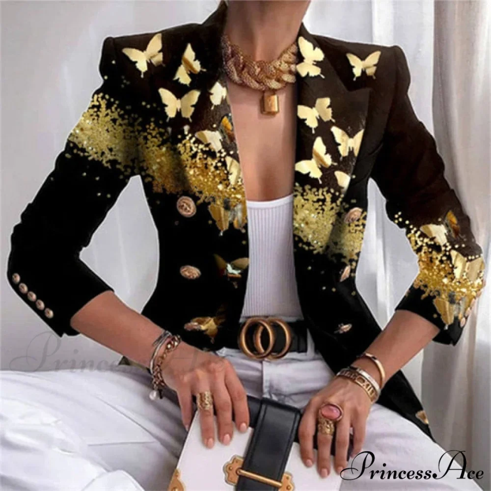 Plaid Leopard Chain Print Stitched Blazer - Image 7