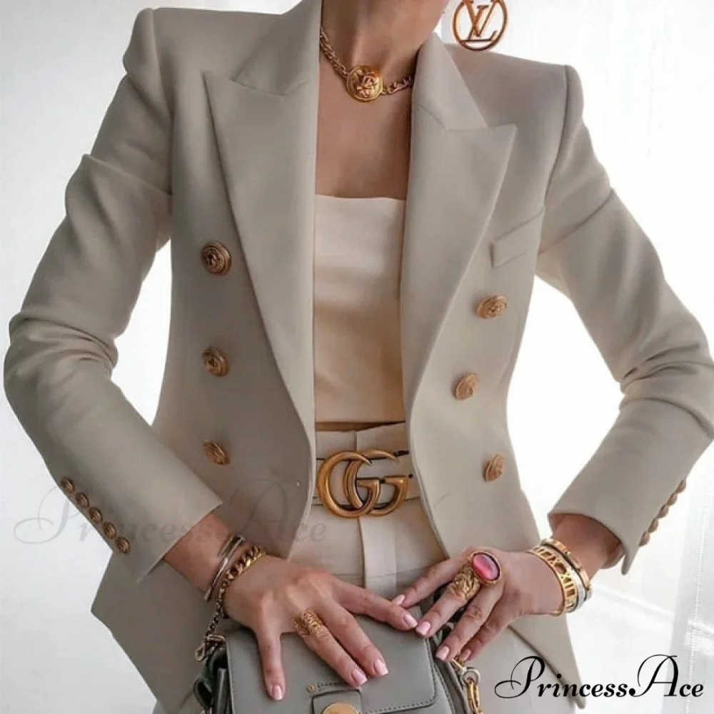 Double-breasted Jacket Commuter White Blazer - Image 2