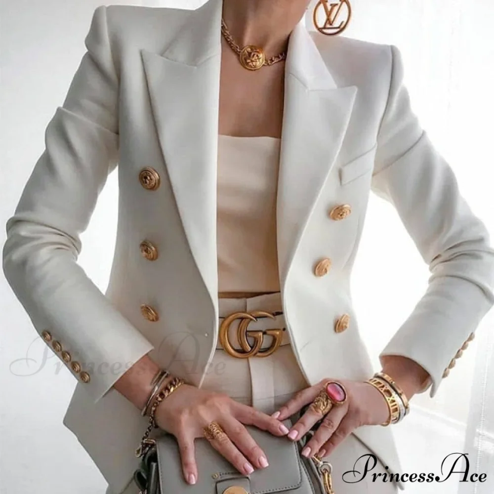 Double-breasted Jacket Commuter White Blazer - Image 4