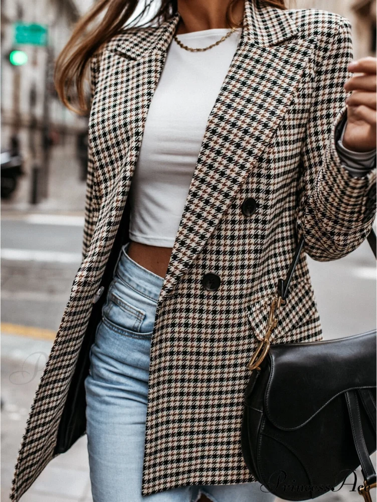 Ladies Notched Collar Plaid Blazer - Image 2