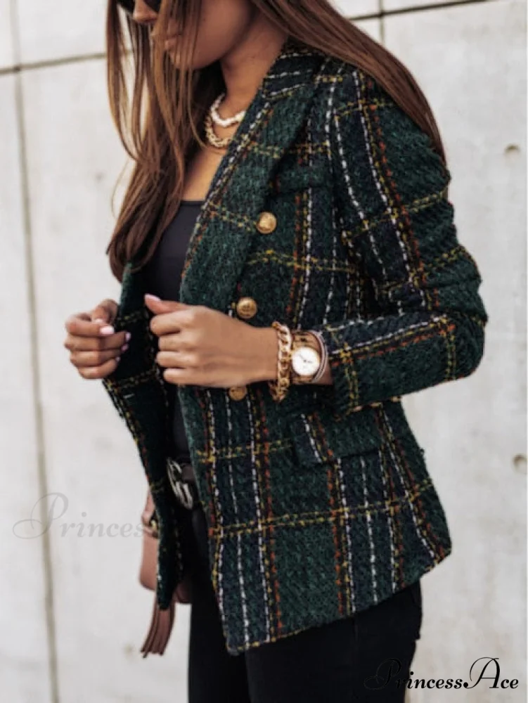 Lady Elegant Double-breasted Check Slim Long-sleeved Blazer - Image 4