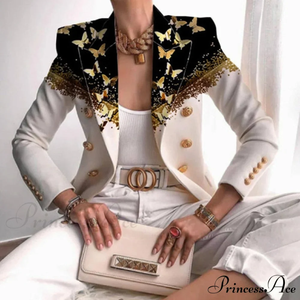 Office Lady Elegant Butterfly Print Blazer - Image 9