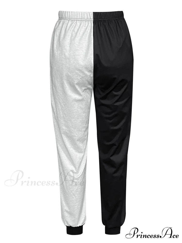 Color Block Jogger Letter Patchwork Print Knitting Casual Slant Pocket Pants - Image 6