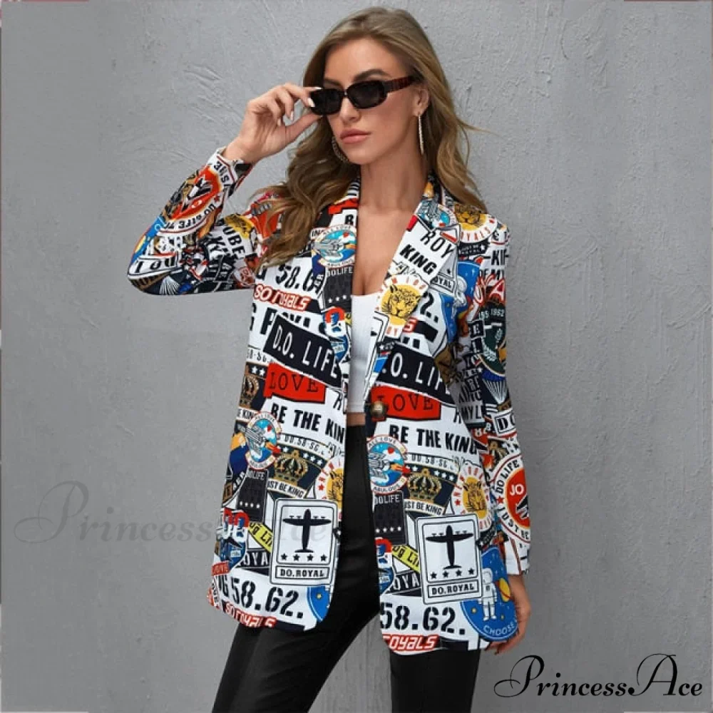 Irregular Printing Blazer - Image 17