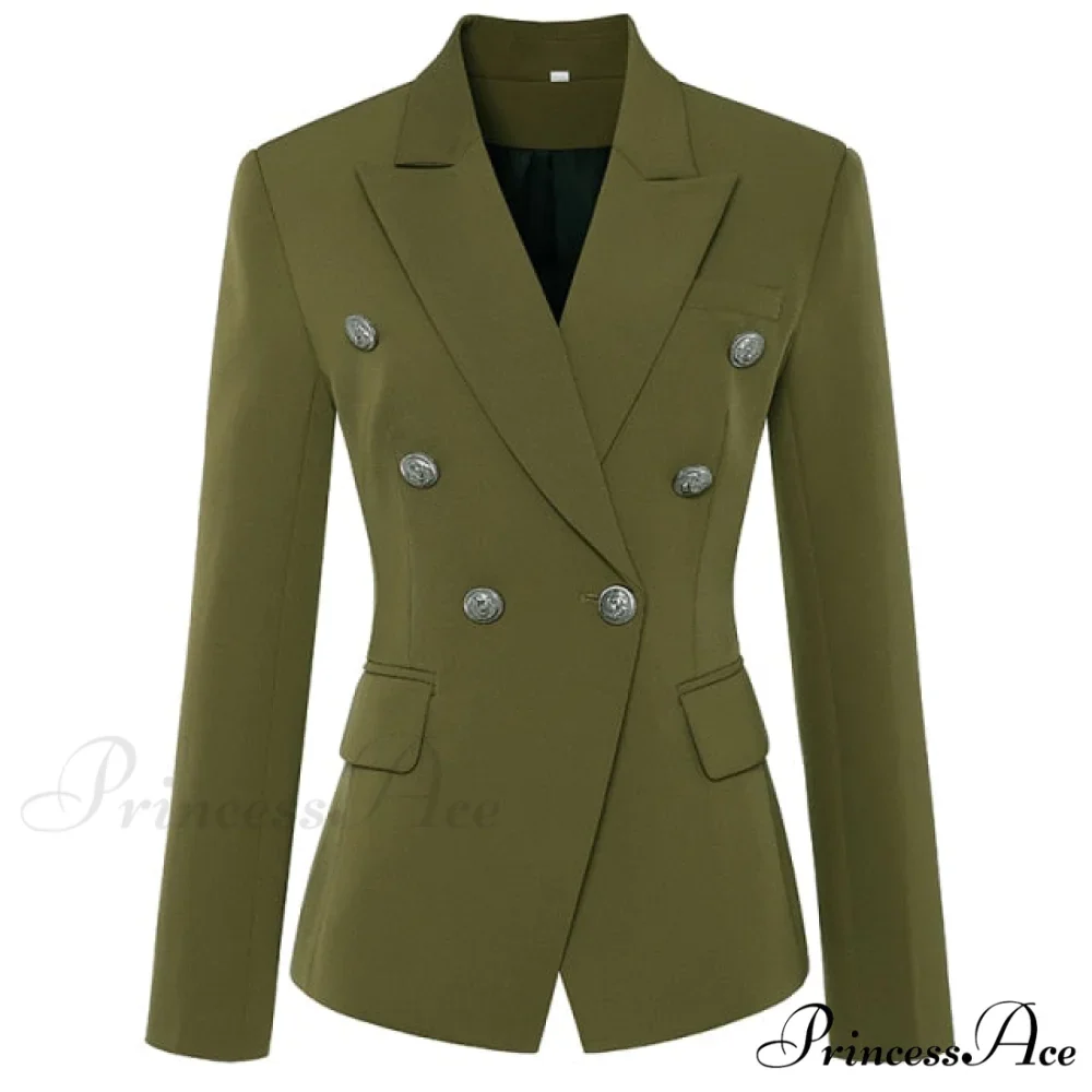 Classic Double Breasted Metal Lion Buttons Blazer - Image 11