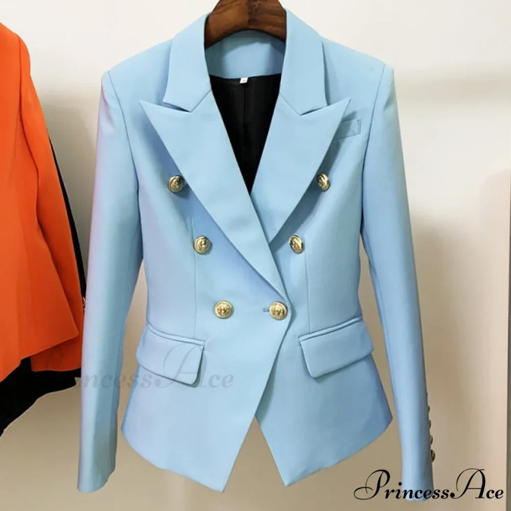 Classic Double Breasted Metal Lion Buttons Blazer - Image 17