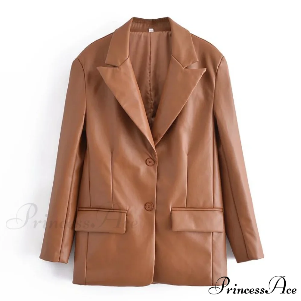 Long PU Faux Leather Blazers - Image 4