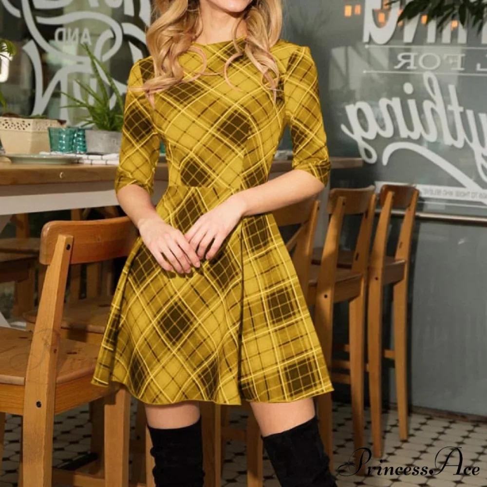 Christmas Novelty Slim Sexy Plaid Jacket Patchwork Half Sleeve Dress - Image 3