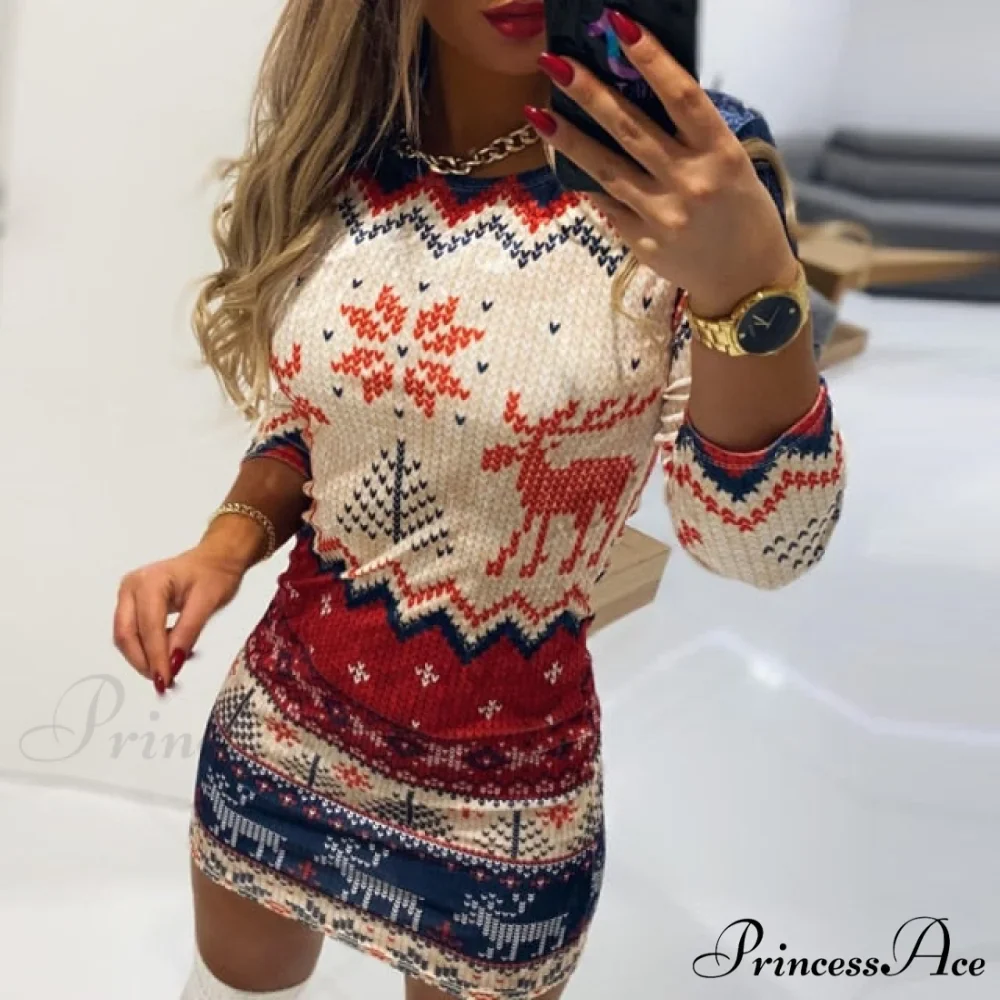 Christmas Snowflake Elk Print Dress - Image 4