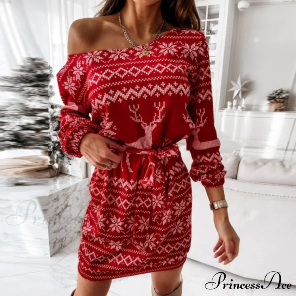 Christmas Snowflake Elk Print Dress - Image 6