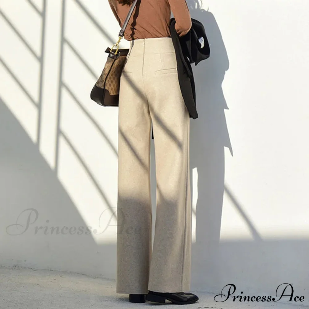 Super High Waist Wool Blend Warm Loose Cashmere Thick Woolen Pants - Image 2