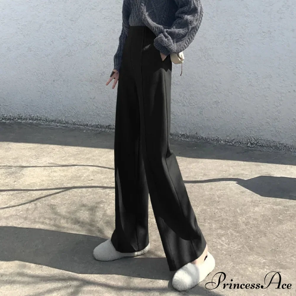 Super High Waist Wool Blend Warm Loose Cashmere Thick Woolen Pants - Image 3