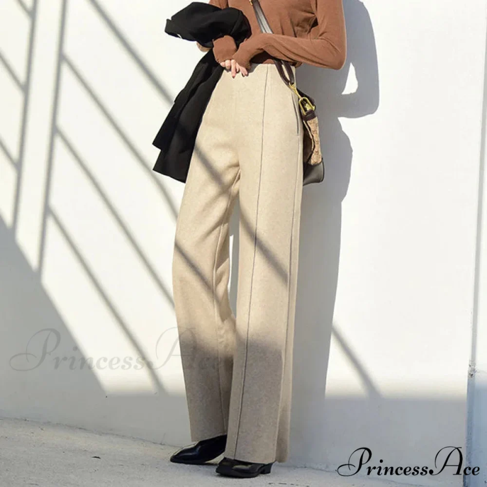 Super High Waist Wool Blend Warm Loose Cashmere Thick Woolen Pants - Image 4