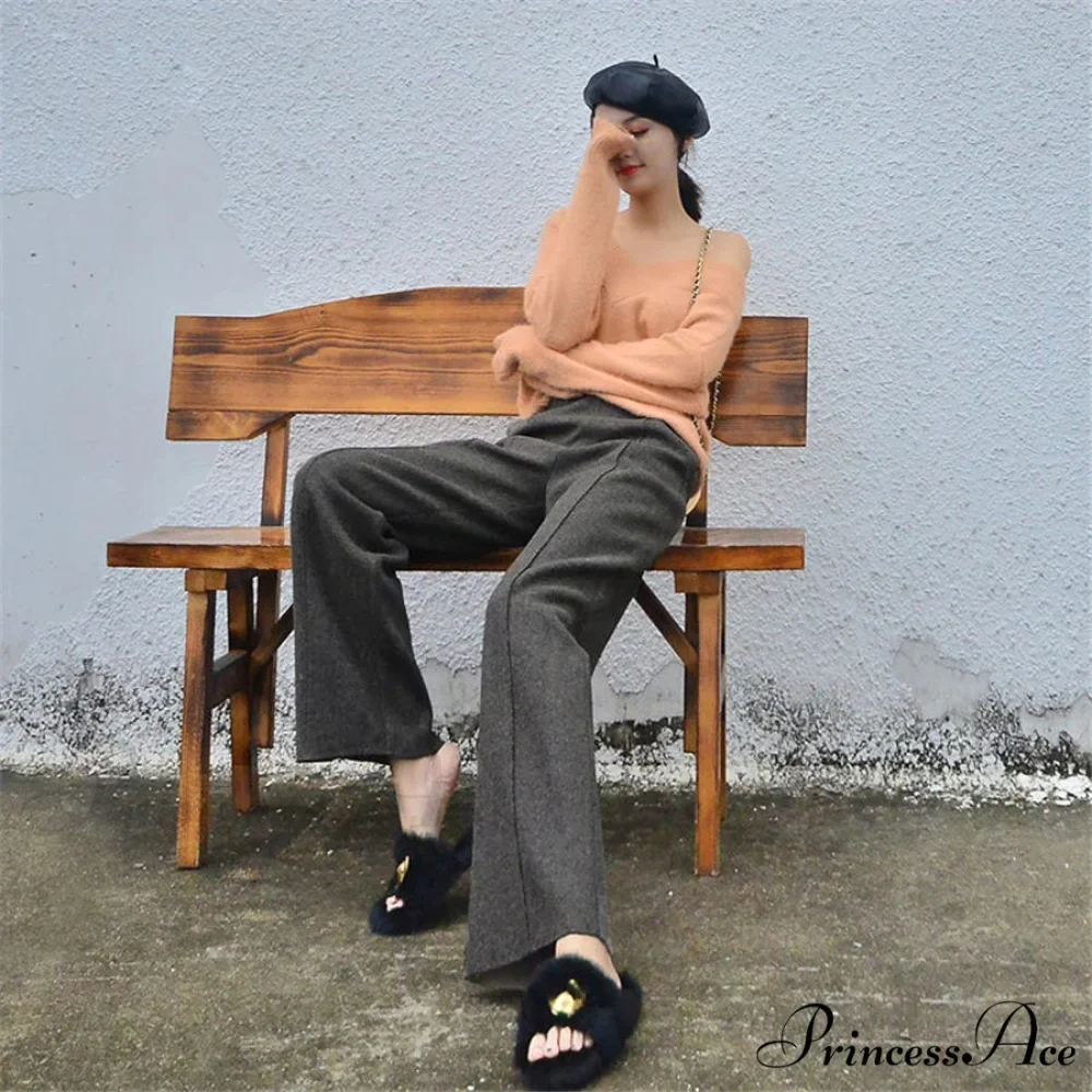 Super High Waist Wool Blend Warm Loose Cashmere Thick Woolen Pants - Image 7