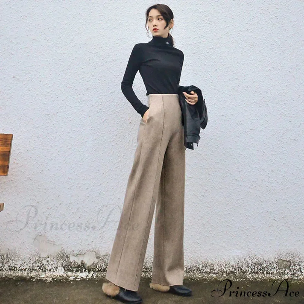 Super High Waist Wool Blend Warm Loose Cashmere Thick Woolen Pants - Image 8