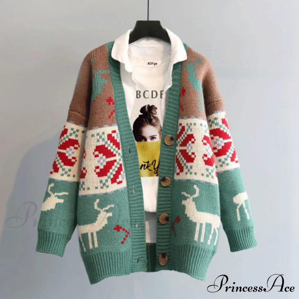 Fashion Deer Cartoon Print Sweater - Image 2