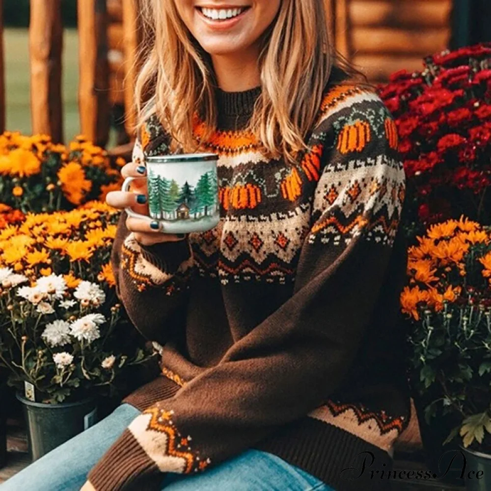 Pumpkin Knitted Pullovers Sweaters - Image 2