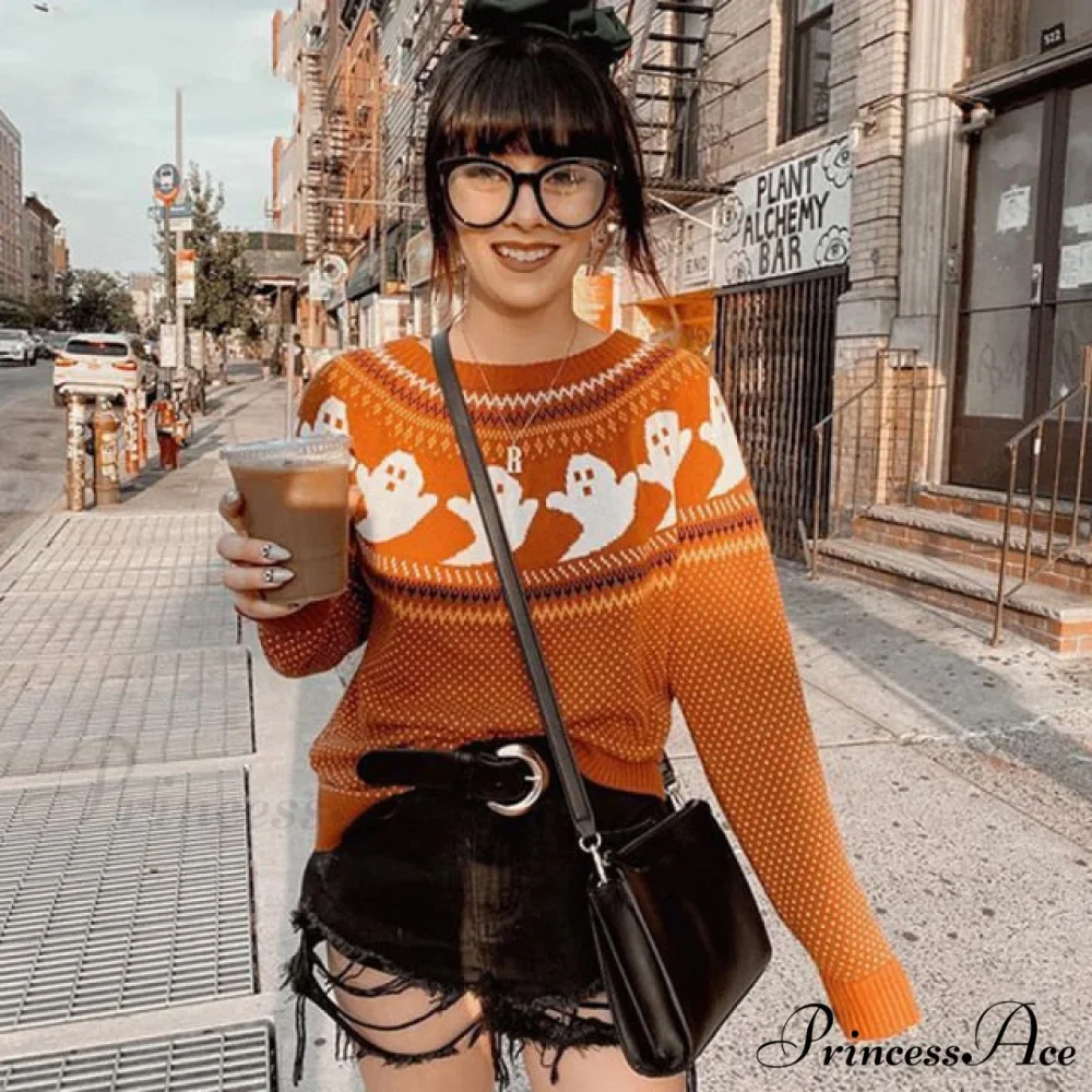Pumpkin Knitted Pullovers Sweaters - Image 5
