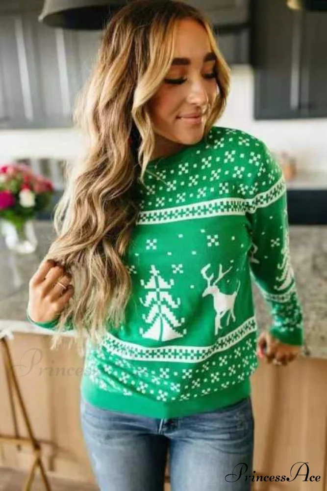 Christmas Classic Deer Printed Knitted Sweater - Image 3