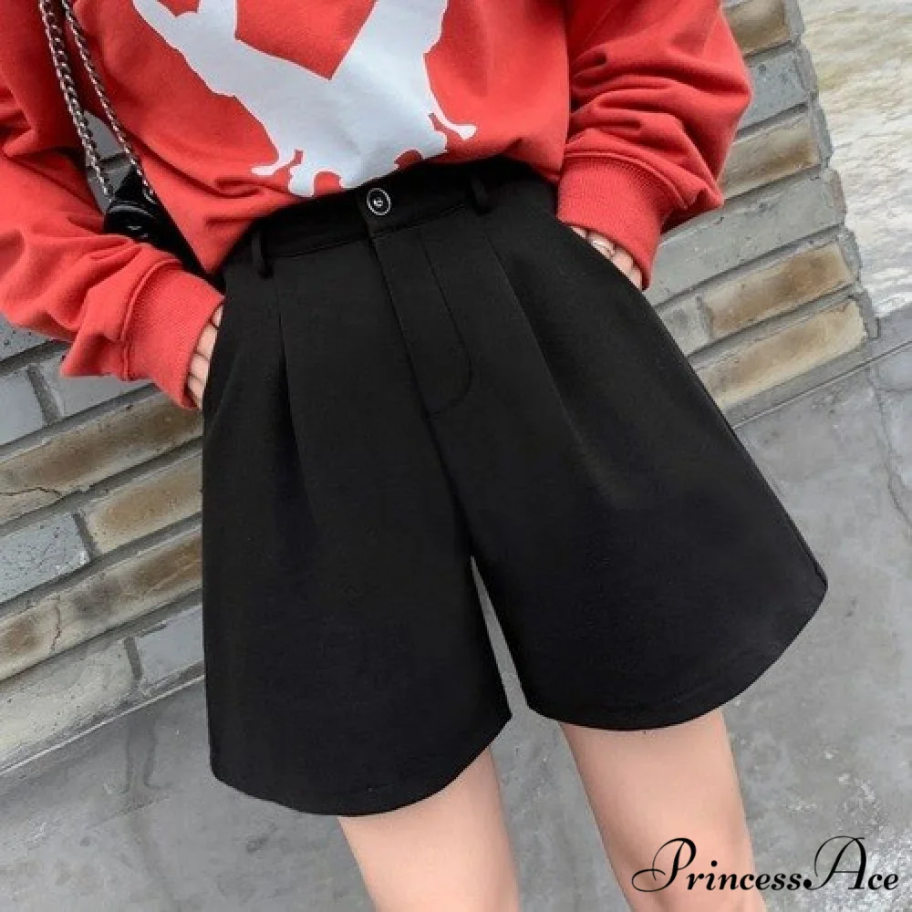 Fashion Solid Wide Leg Woolen Shorts - Image 4