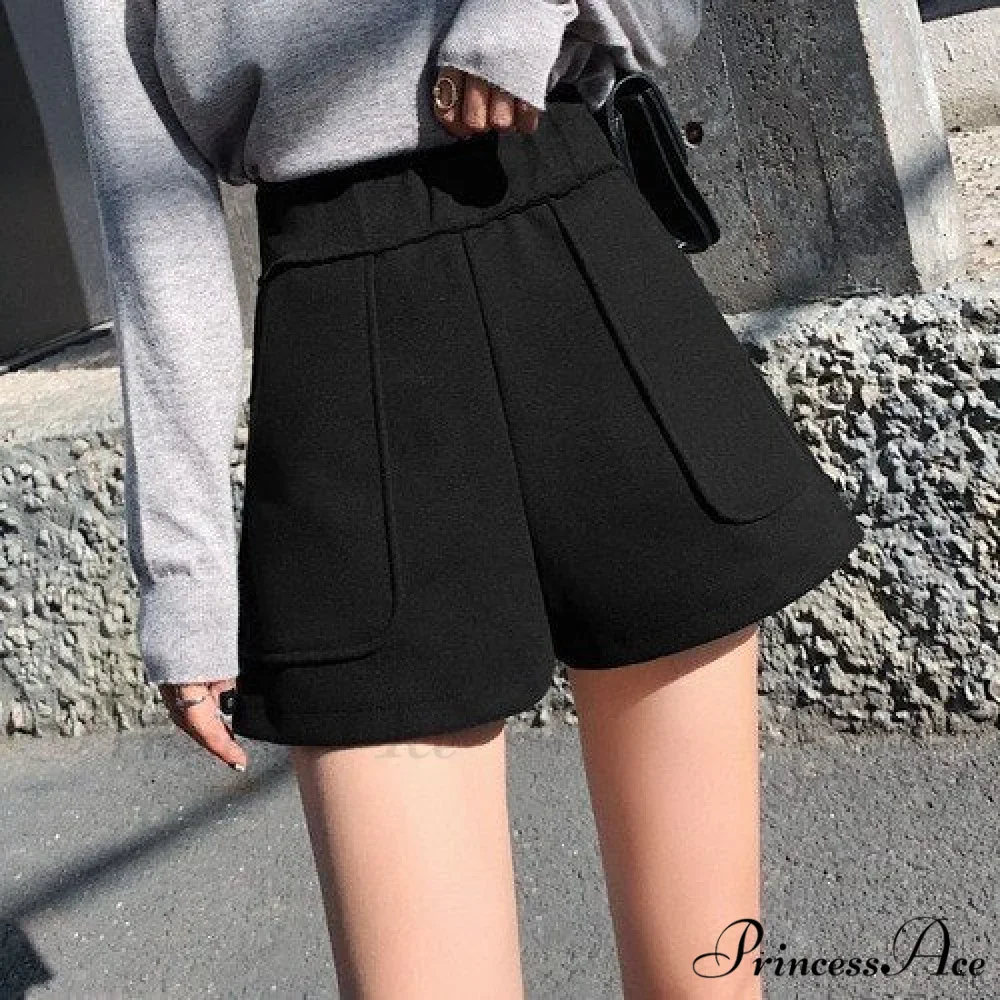 Fashion Solid Wide Leg Woolen Shorts - Image 8