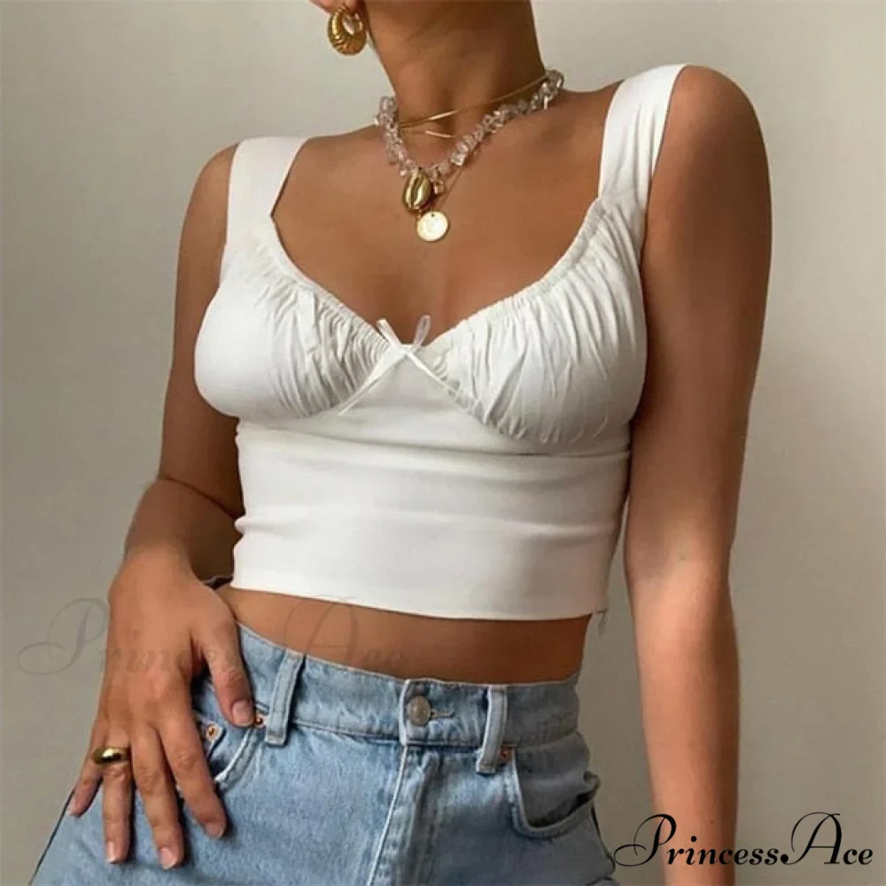 White Ruched Bow Slim Camis - Image 2