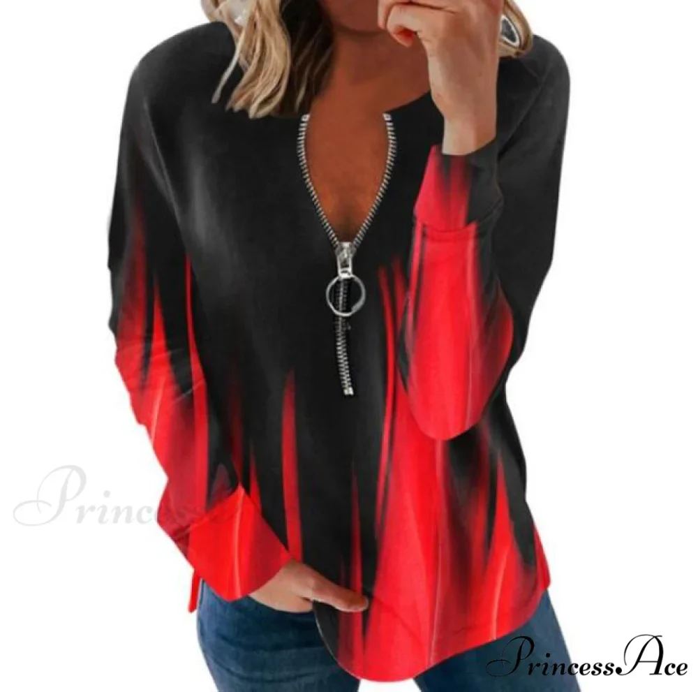 Large Loose Zipper Sexy Printed Vintage T Shirts - Image 7