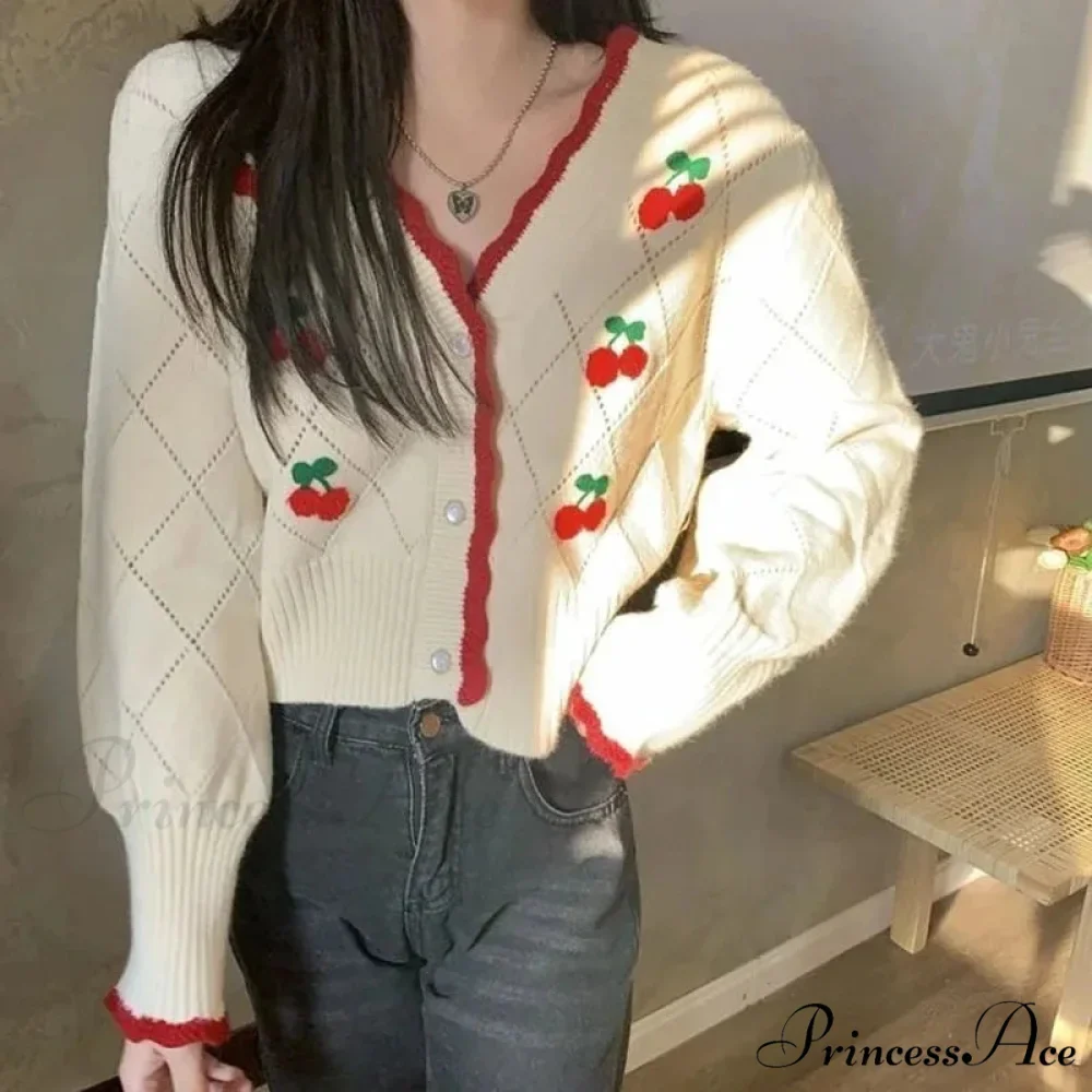 Knitted Cozy Autumnal Winter V-neck Floral Casual Long Sleeve Comfortable Stylish Sweater - Image 2