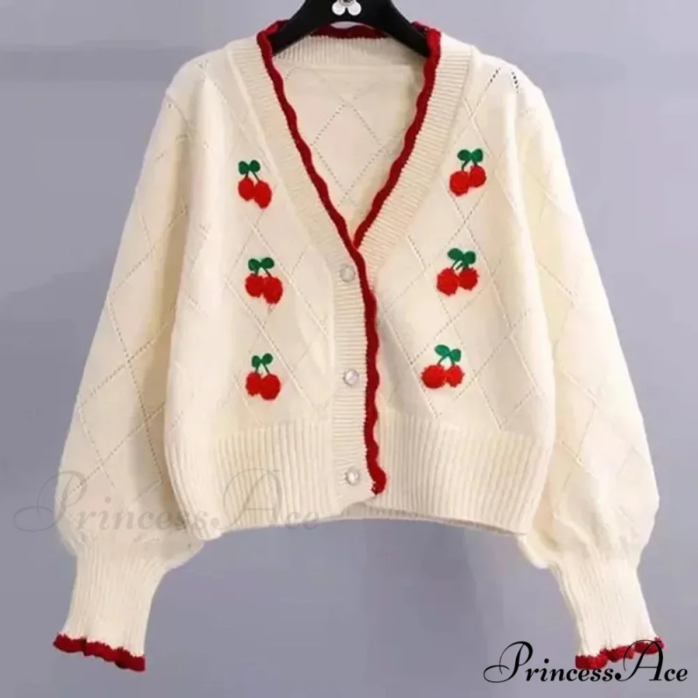 Knitted Cozy Autumnal Winter V-neck Floral Casual Long Sleeve Comfortable Stylish Sweater - Image 7