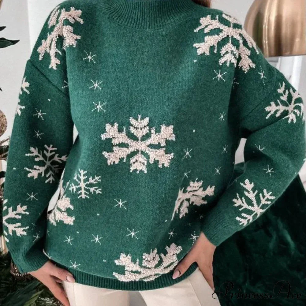 Christmas Cozy Snowflake Print Warm Thickened Stylish Comfortable Sweater - Image 3