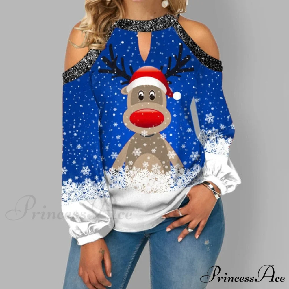 Christmas Casual Off Shoulder Printed Cute Top - Image 2