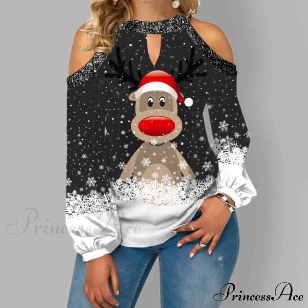 Christmas Casual Off Shoulder Printed Cute Top - Image 3