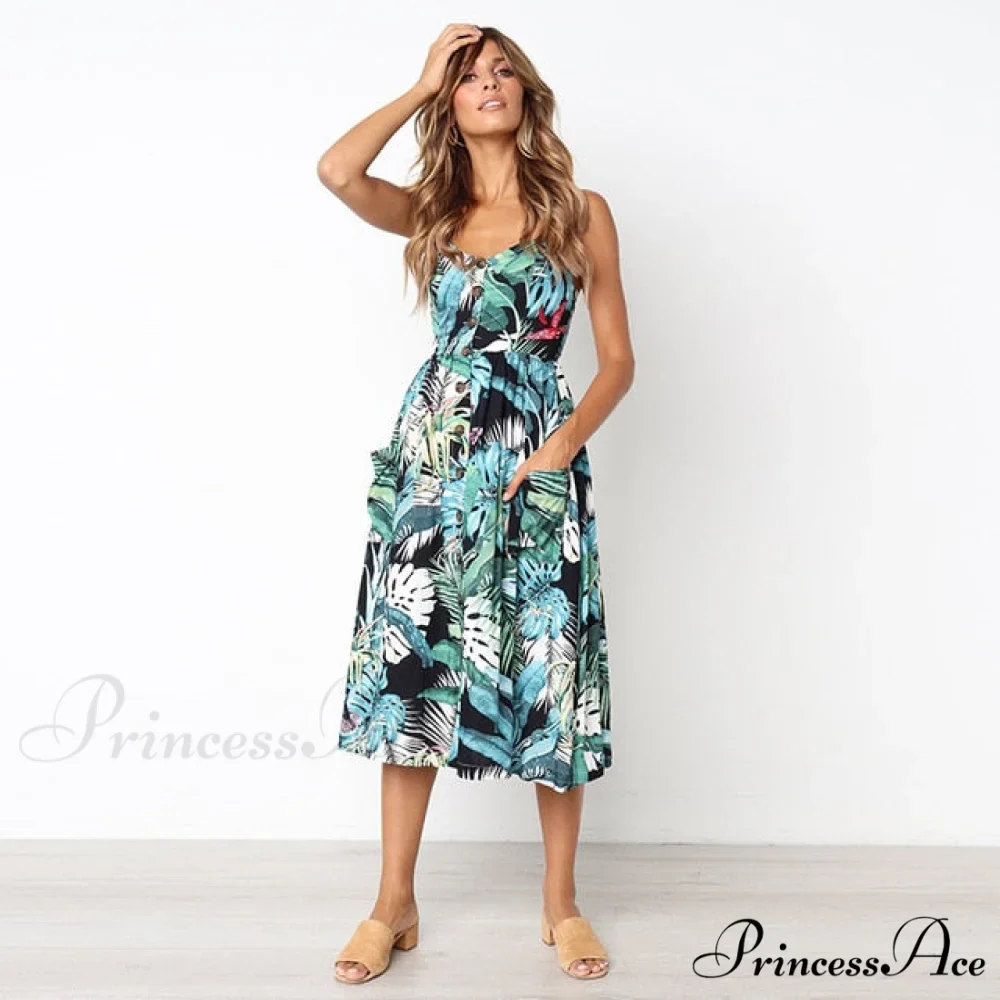 Midi Button Backless Polka Dot Striped Dress - Image 11