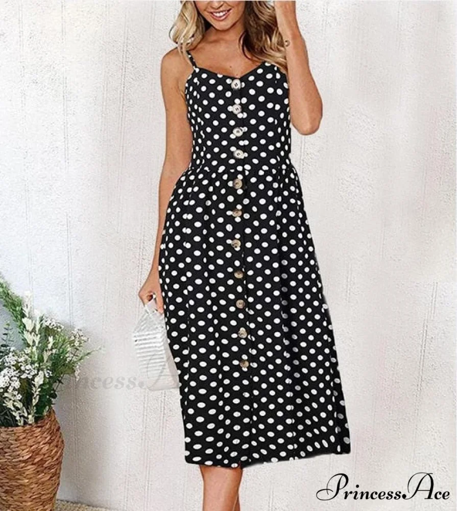 Midi Button Backless Polka Dot Striped Dress - Image 16