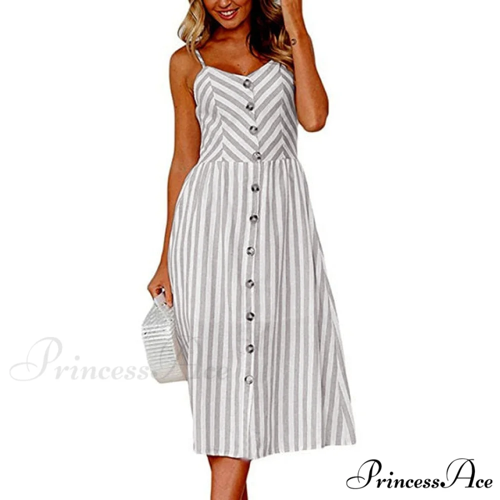 Midi Button Backless Polka Dot Striped Dress - Image 17
