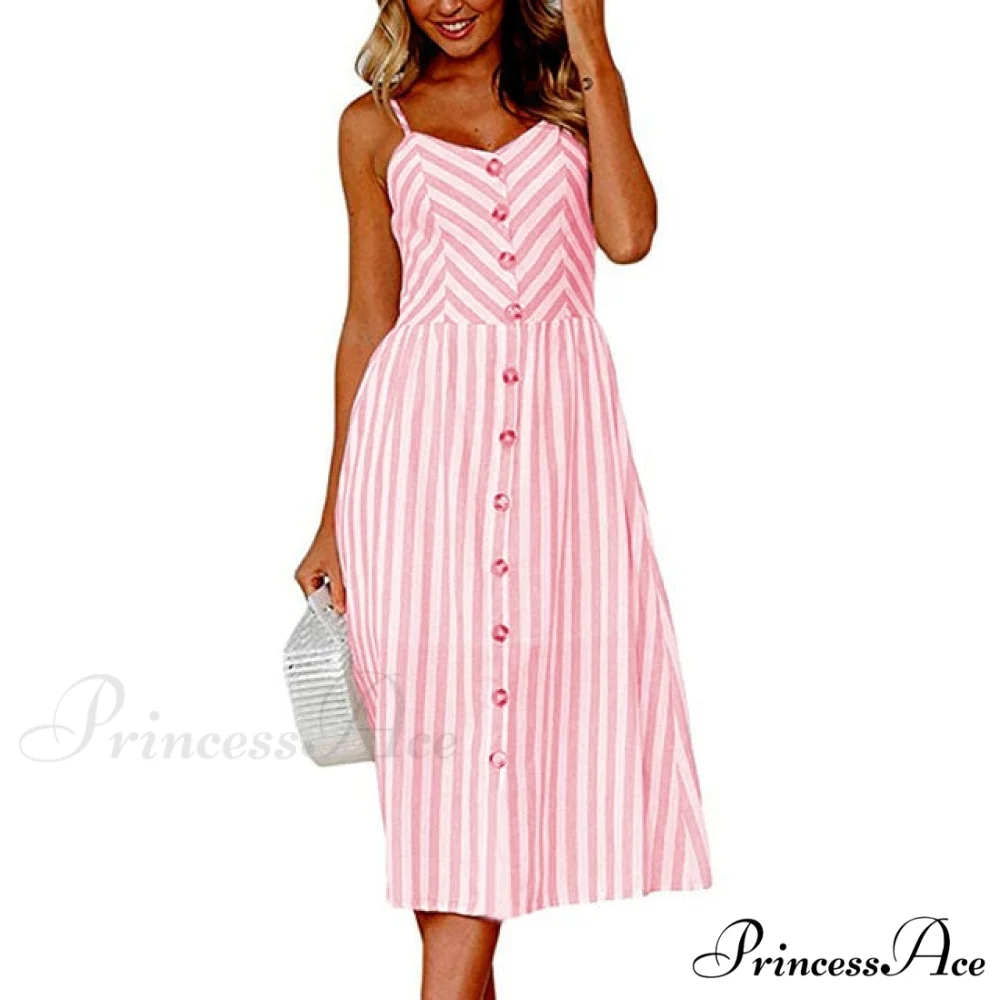 Midi Button Backless Polka Dot Striped Dress - Image 20