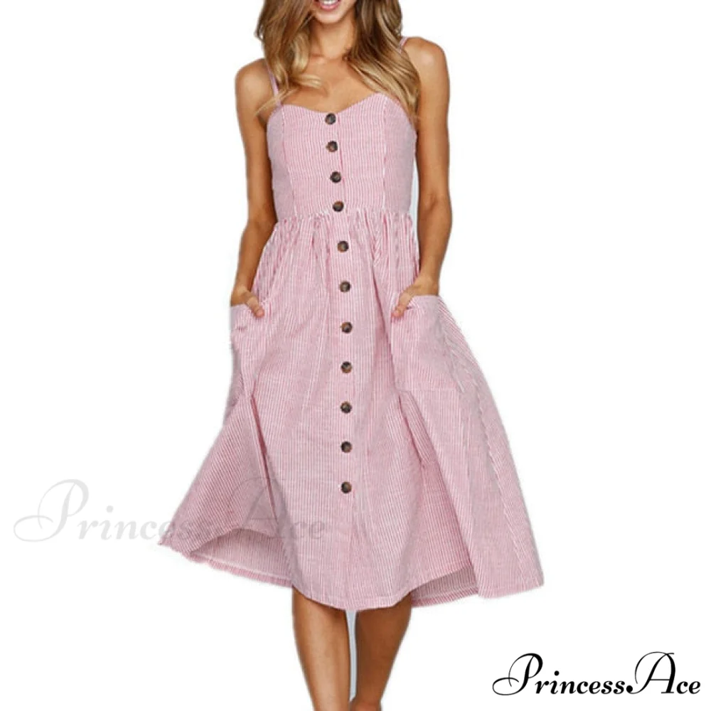 Midi Button Backless Polka Dot Striped Dress - Image 22