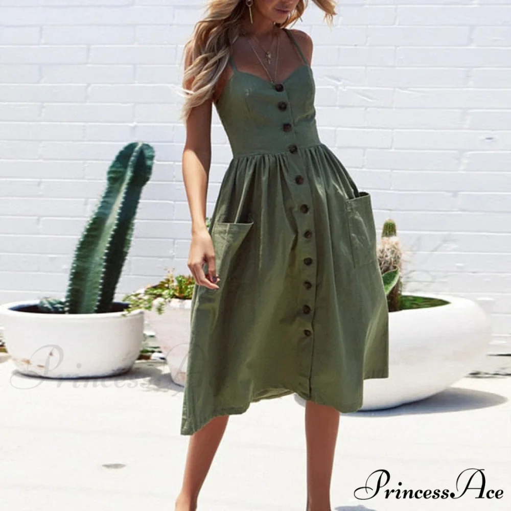 Midi Button Backless Polka Dot Striped Dress - Image 27