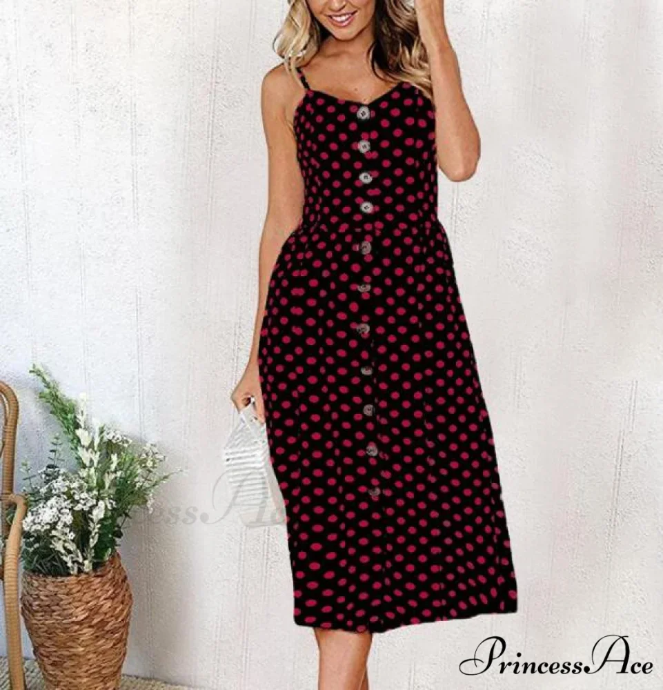 Midi Button Backless Polka Dot Striped Dress - Image 29