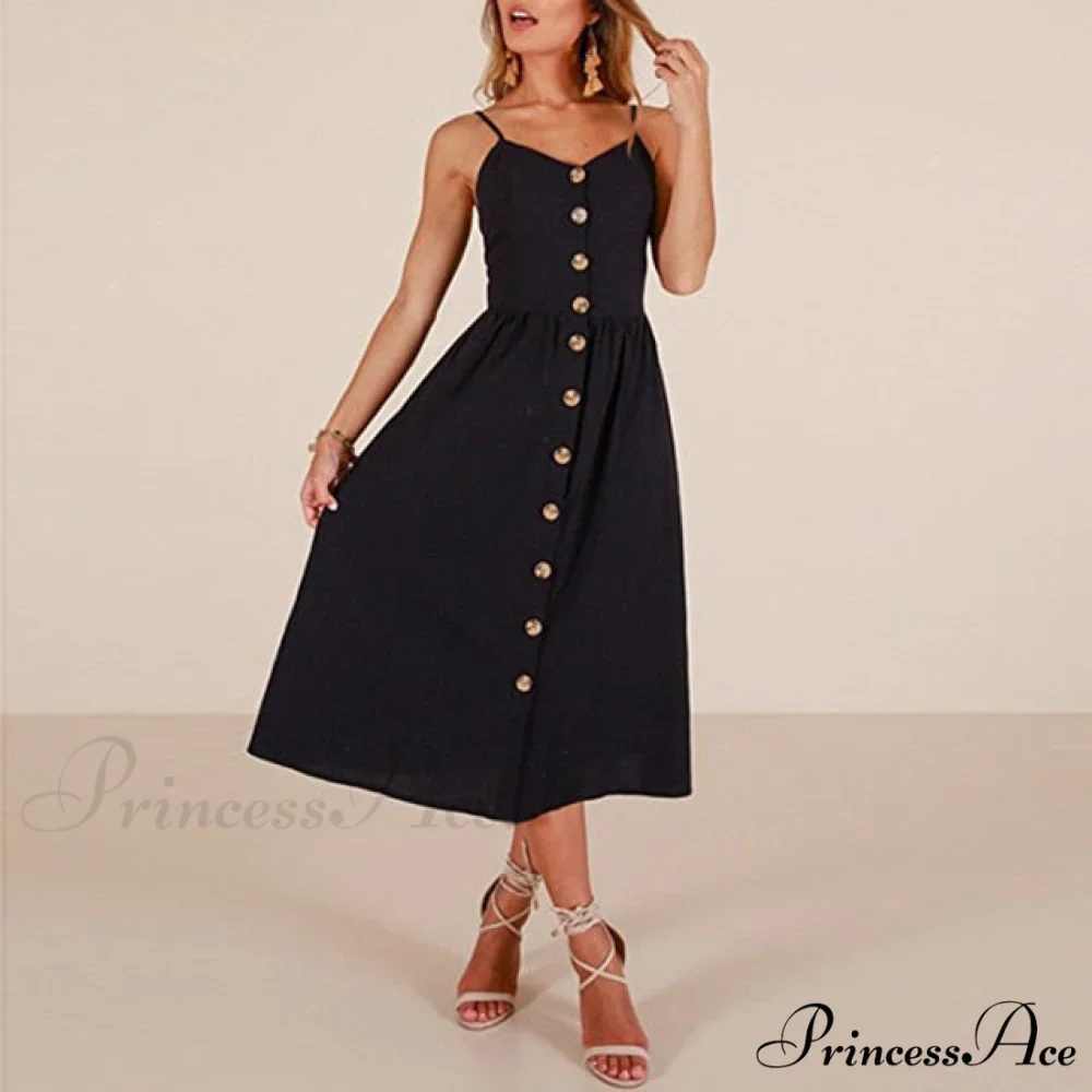 Midi Button Backless Polka Dot Striped Dress - Image 30
