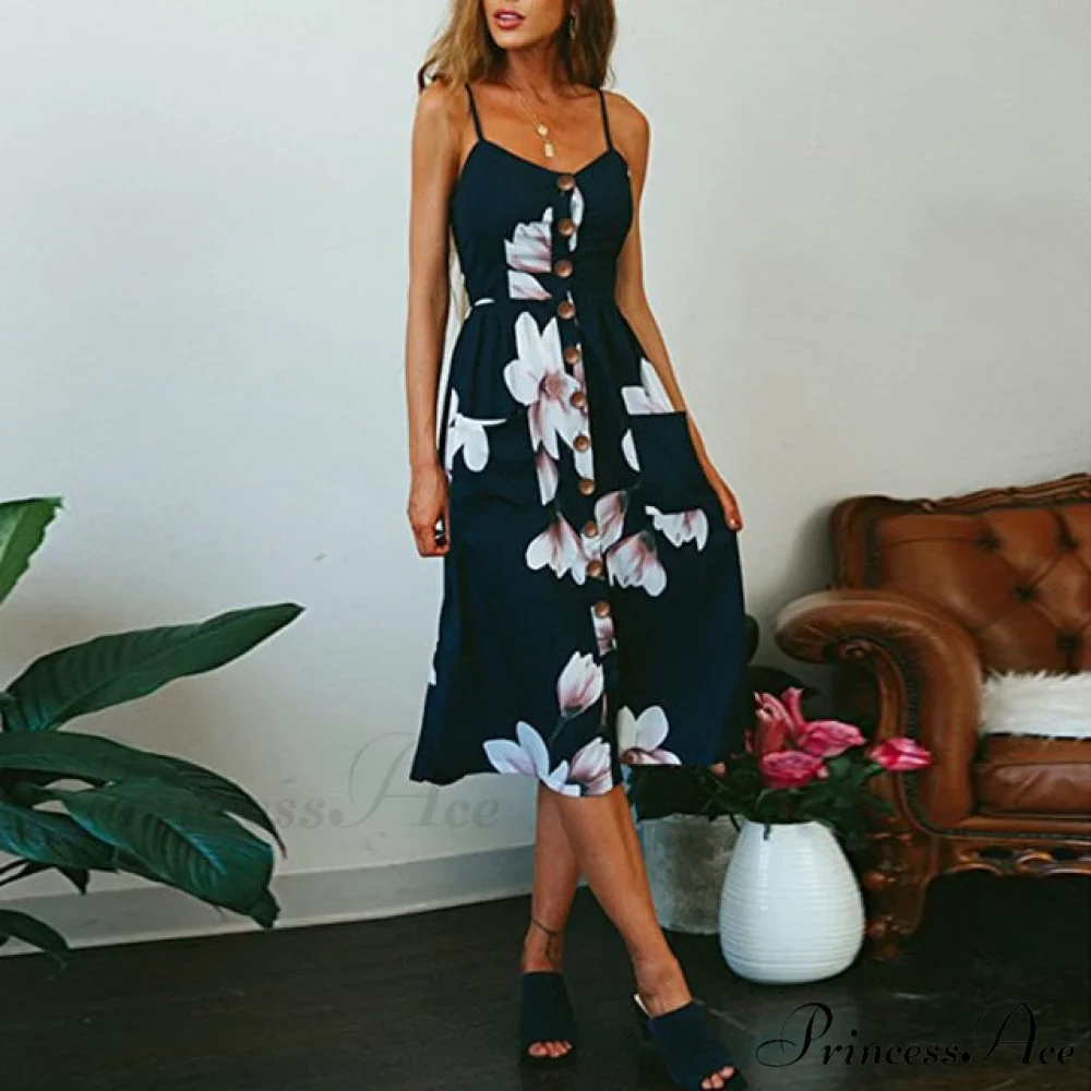 Midi Button Backless Polka Dot Striped Dress - Image 6