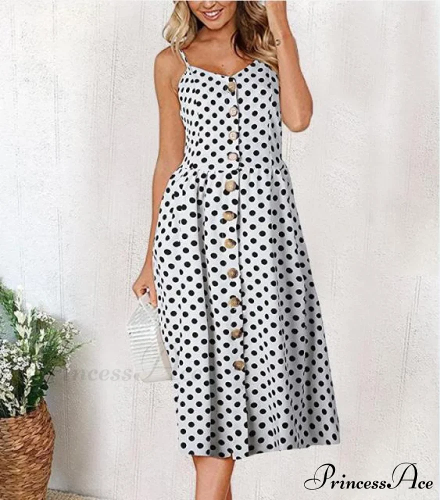 Midi Button Backless Polka Dot Striped Dress - Image 8