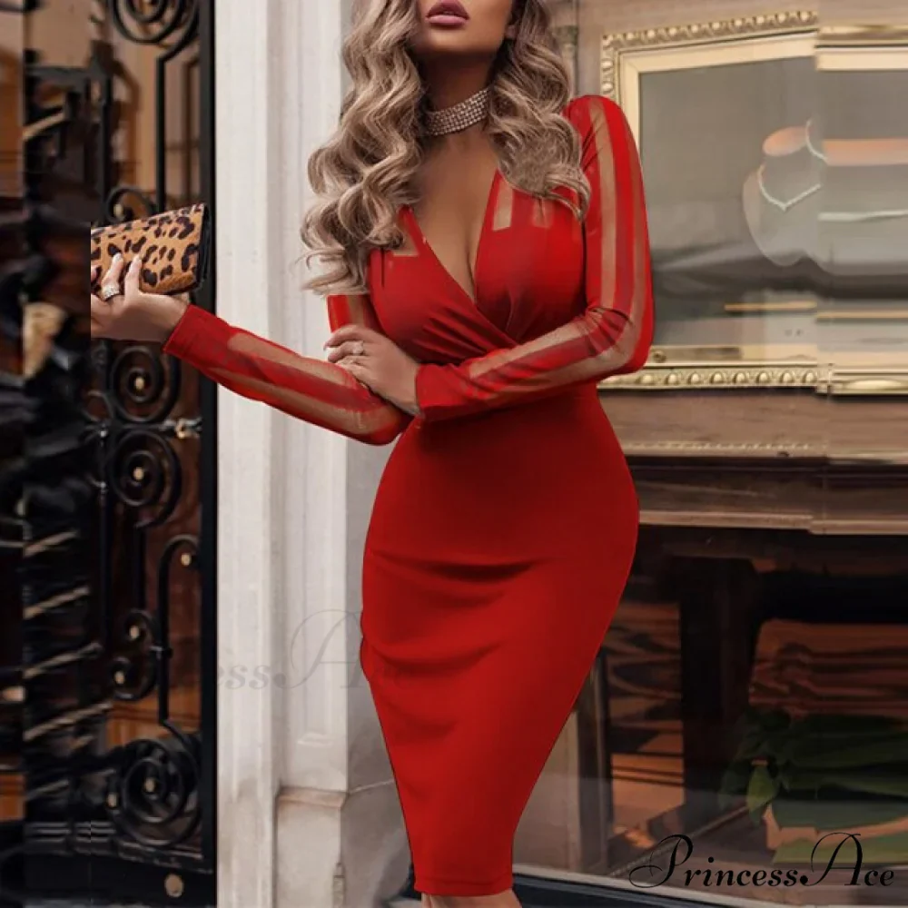 Elegant Wrap V Neck Skinny Club Party Dress - Image 13