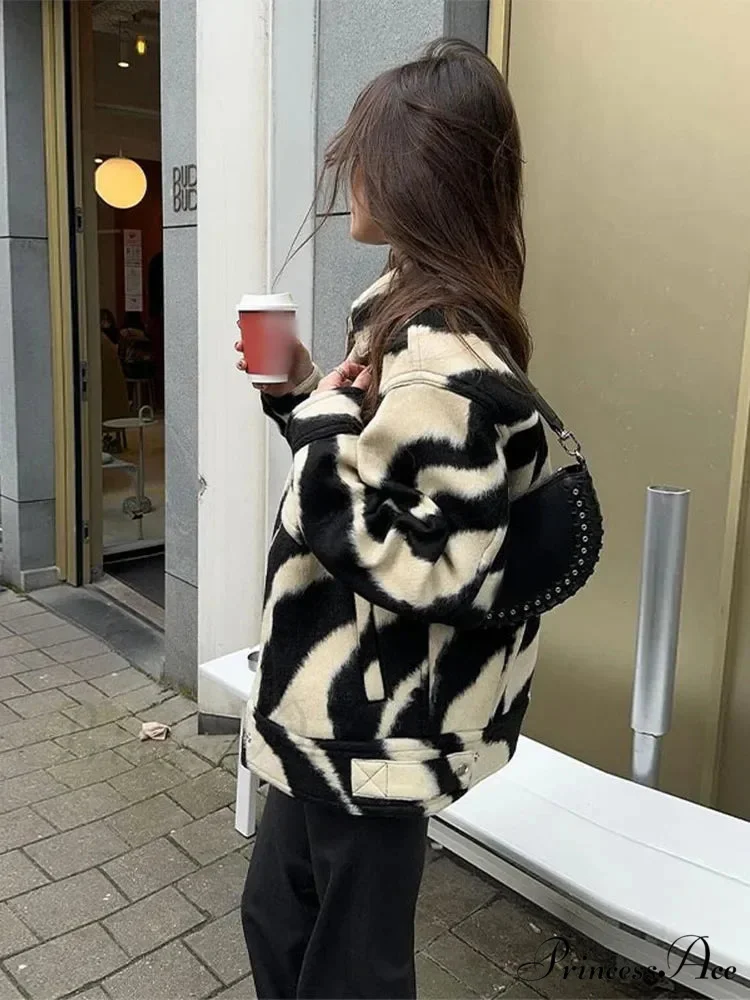 Elegant Zebra Printed Single Breasted Fashion Lapel Long Sleeves Loose Autumn Chic Stylish Coat - Image 4