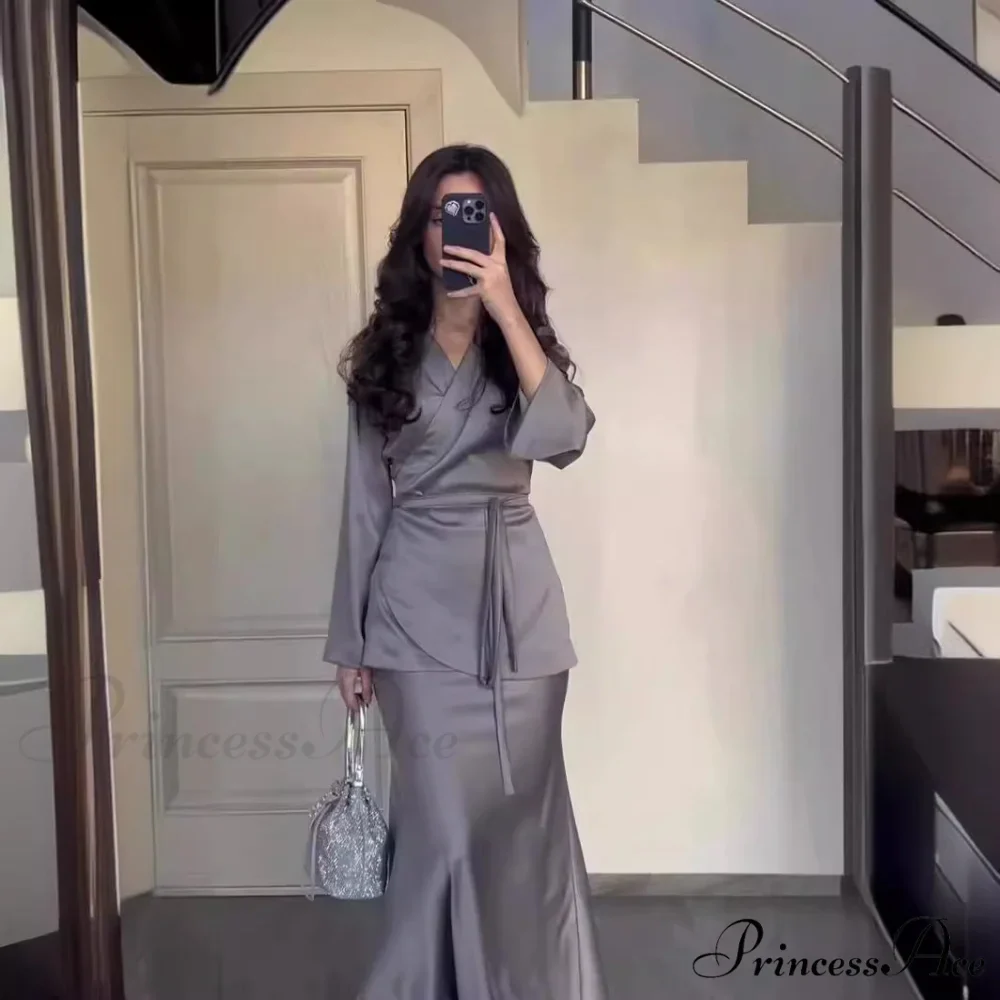 Waist-Accented Long Dress Suit - Image 3